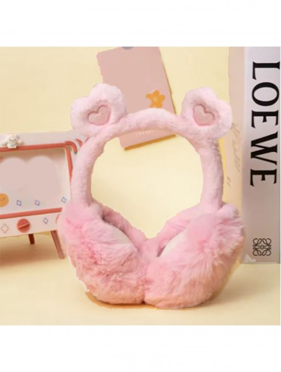 Solid Color Heart Plush Earmuff